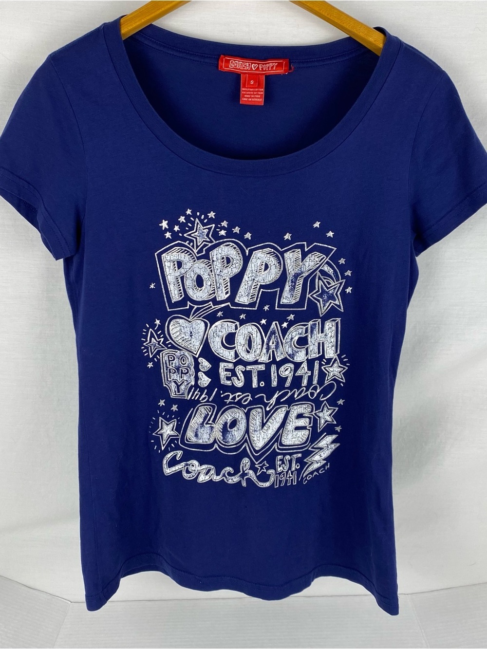 Coach Poppy Graphic Tee Blue Short Sleeve T Shirt Womens Small Casual Y2K